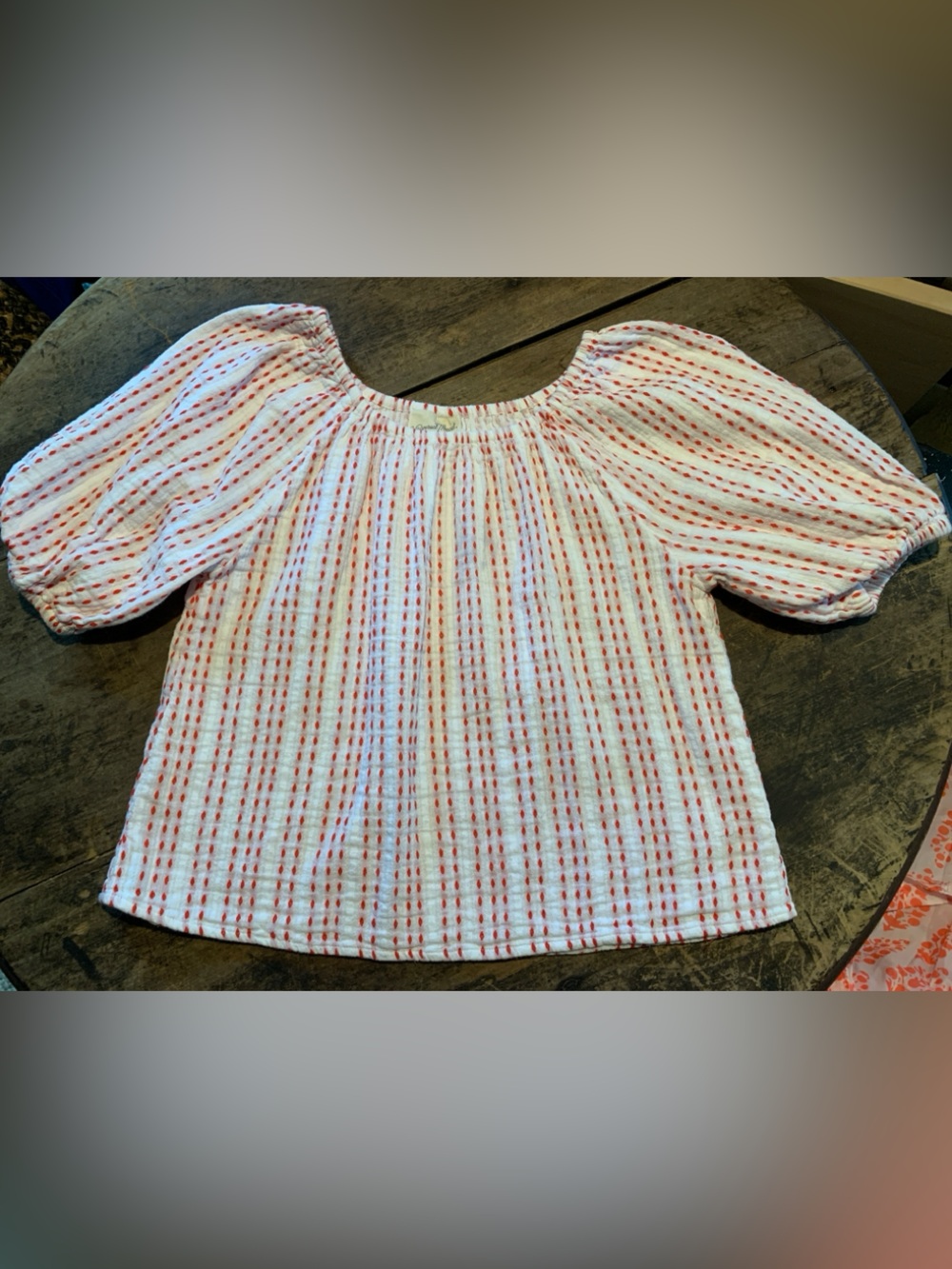 Universal Thread White Cotton Top with Red Stitch Stripe Accents